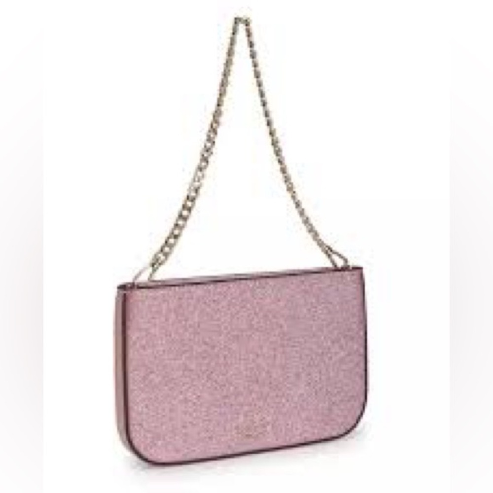 Kate Spade NWOT Glimmer Glitter Pochette in mitten pink and gold hardware